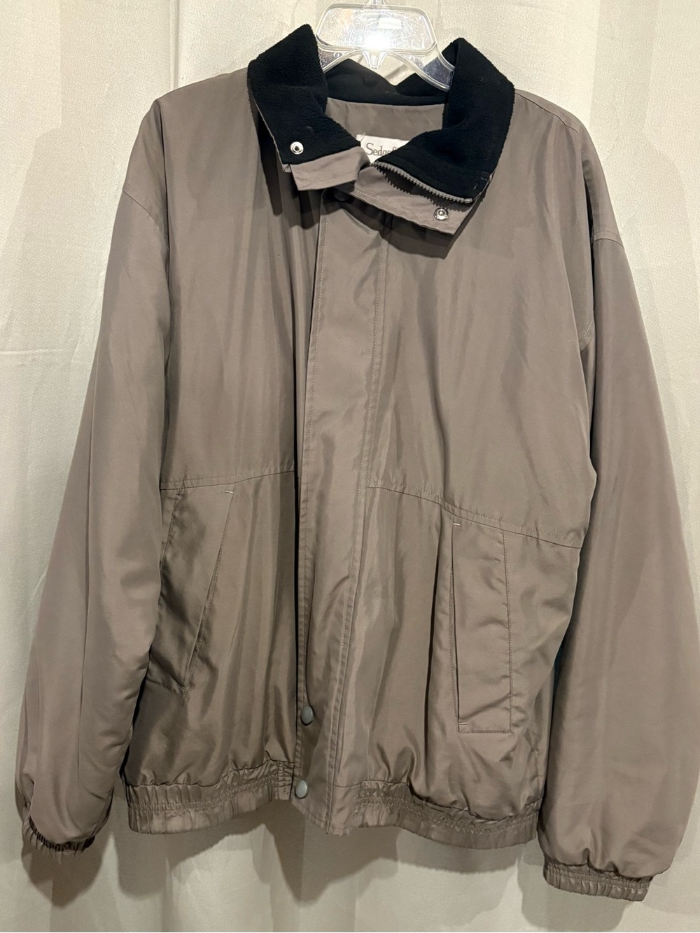 Men's Taupe Casual Zip-Front Jacket with Black Collar